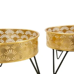 Set 2 Portavasi Bassi Metallo Nero Oro 20 e 18 cm Vasi Rimovibili