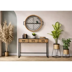 Set 2 Portavasi da Pavimento Metallo Beige Nero Piedistallo Removibile