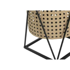 Set 2 Portavasi da Pavimento Metallo Beige Nero Piedistallo Removibile