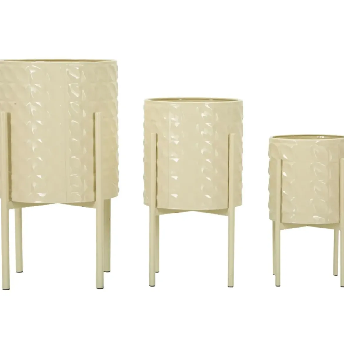 Set 3 Portavasi in Metallo Crema 36-30-24 cm da Interno Porta Piante