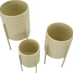Set 3 Portavasi in Metallo Crema 36-30-24 cm da Interno Porta Piante