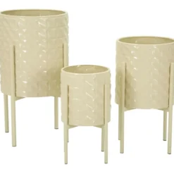Set 3 Portavasi in Metallo Crema 36-30-24 cm da Interno Porta Piante