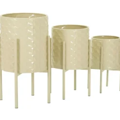 Set 3 Portavasi in Metallo Crema 36-30-24 cm da Interno Porta Piante