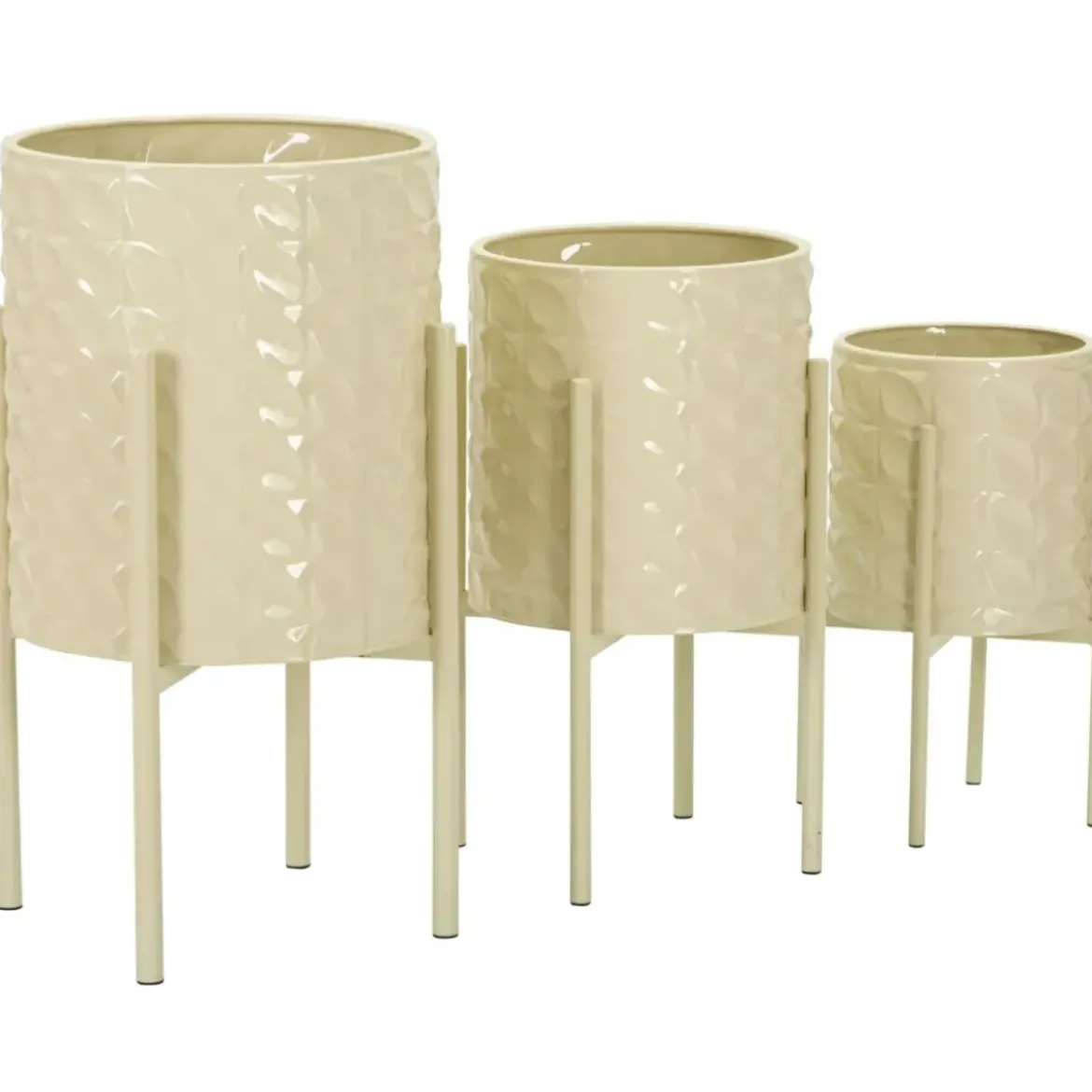 Set 3 Portavasi in Metallo Crema 36-30-24 cm da Interno Porta Piante