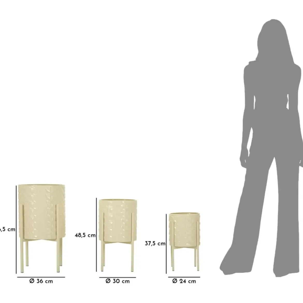 Set 3 Portavasi in Metallo Crema 36-30-24 cm da Interno Porta Piante