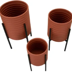 Set 3 Portavasi in Metallo Effetto Mattone Rosso Nero da Interno