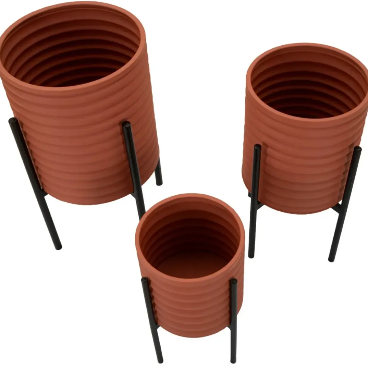 Set 3 Portavasi in Metallo Effetto Mattone Rosso Nero da Interno