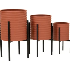 Set 3 Portavasi in Metallo Effetto Mattone Rosso Nero da Interno