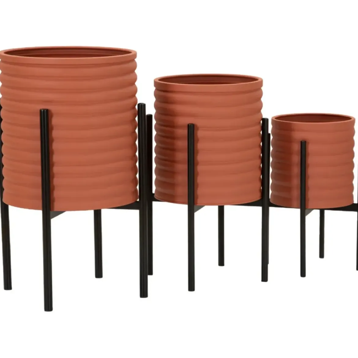 Set 3 Portavasi in Metallo Effetto Mattone Rosso Nero da Interno