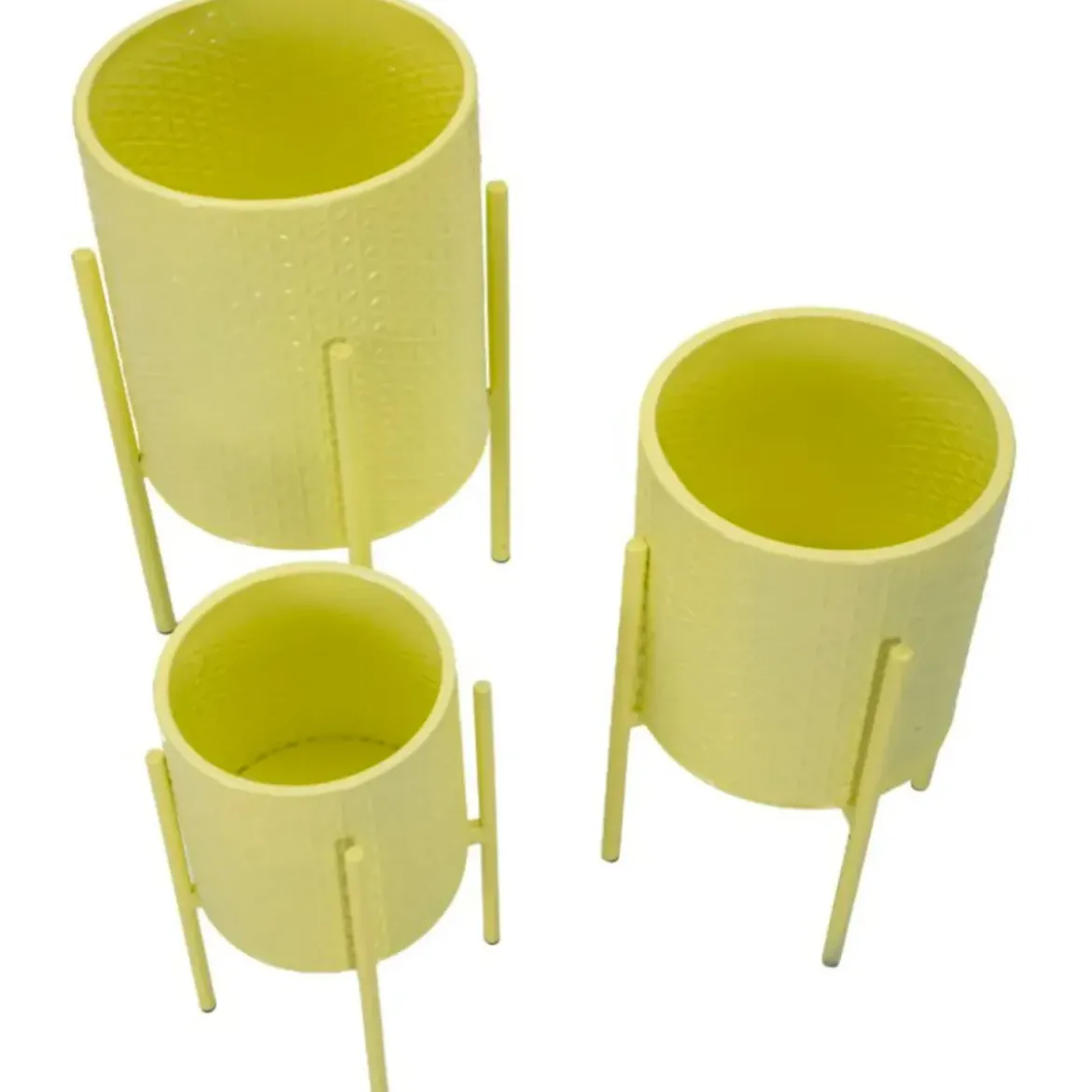 Set 3 Portavasi in Metallo Giallo 36-30-24 cm da Interno Porta Piante