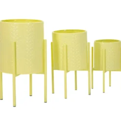 Set 3 Portavasi in Metallo Giallo 36-30-24 cm da Interno Porta Piante
