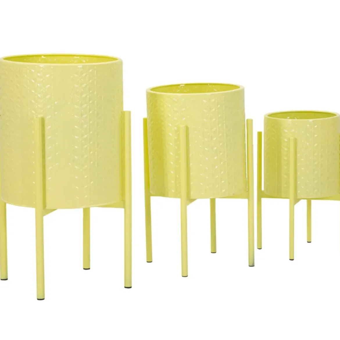 Set 3 Portavasi in Metallo Giallo 36-30-24 cm da Interno Porta Piante