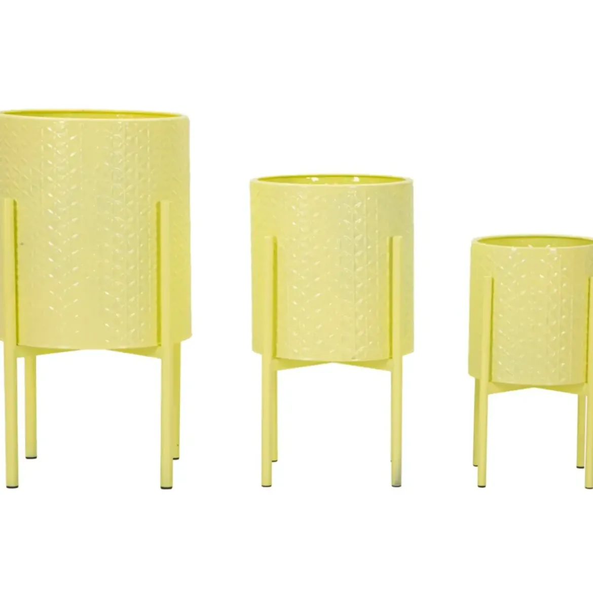 Set 3 Portavasi in Metallo Giallo 36-30-24 cm da Interno Porta Piante