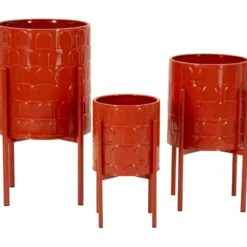 Set 3 Portavasi in Metallo Rosso 36-30-24 cm da Interno Porta Piante