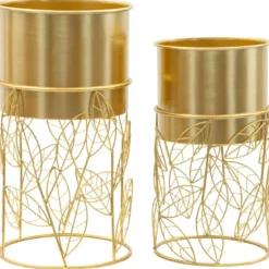 Set 2 Portavasi Metallo Dorato Foglie Intrecciate 23-20 cm da Interno