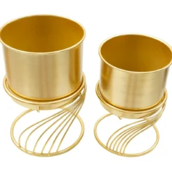 Set 2 Portavasi Metallo Dorato Base a Spirale 23-20 cm da Interno