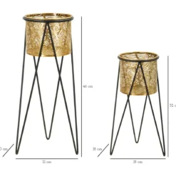 Set 2 Portavasi Metallo Nero Oro a Foglia 46 e 32 cm Vasi Rimovibili