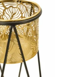Set 2 Portavasi Metallo Nero Oro a Foglia 46 e 32 cm Vasi Rimovibili