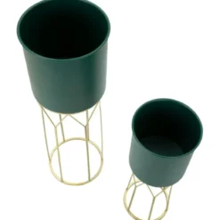 Set 2 Portavasi Metallo Verde Oro 23-19 cm Coppa Interna Portapiante