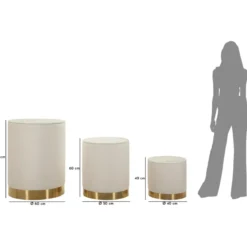 Set 3 Pouf Contenitori Crema Oro Legno Metallo da Interno Espositori