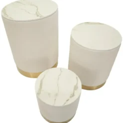 Set 3 Pouf Contenitori Crema Oro Legno Metallo da Interno Espositori