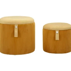 Set 2 Pouf Contenitori Imbottiti Senape Arancione per Salotto Camera
