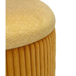 Set 2 Pouf Contenitori Imbottiti Senape Arancione per Salotto Camera