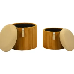 Set 2 Pouf Contenitori Imbottiti Senape Arancione per Salotto Camera