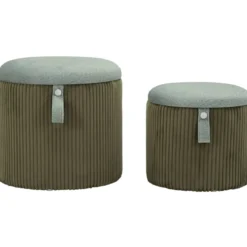Set 2 Pouf Contenitori Imbottiti Verde Marrone per Salotto Camera