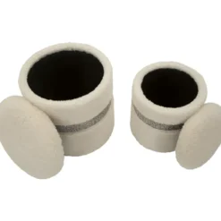 Set 2 Pouf Contenitori Imbottiti Crema Soffice Salotto Camera da Letto