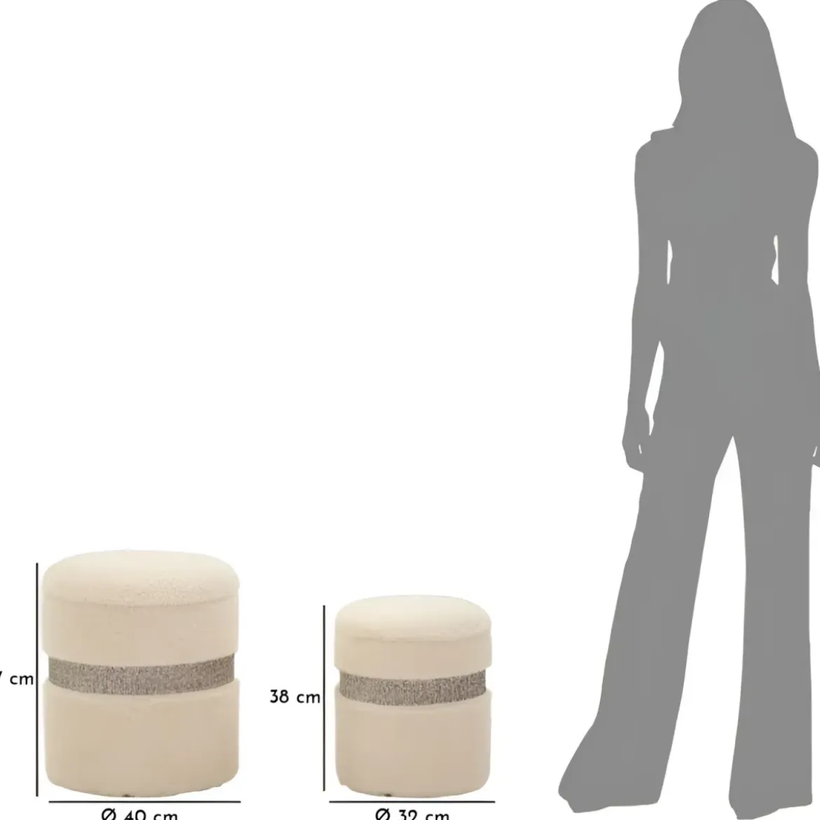 Set 2 Pouf Contenitori Imbottiti Crema Soffice Salotto Camera da Letto