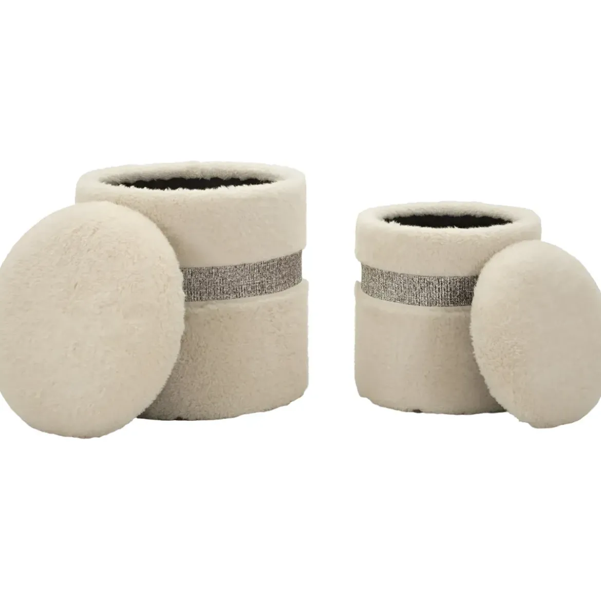Set 2 Pouf Contenitori Imbottiti Crema Soffice Salotto Camera da Letto
