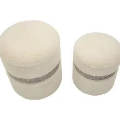 Set 2 Pouf Contenitori Imbottiti Crema Soffice Salotto Camera da Letto