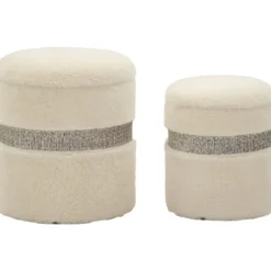 Set 2 Pouf Contenitori Imbottiti Crema Soffice Salotto Camera da Letto