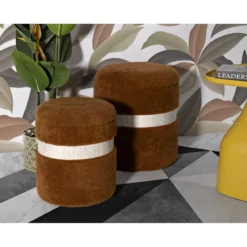 Set 2 Pouf Contenitori Imbottiti Marrone Soffice da Soggiorno Camera