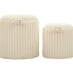 Set 2 Pouf Contenitori Imbottiti Bianco Seduta Tavolino Soggiorno Camera
