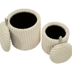 Set 2 Pouf Contenitori Imbottiti Bianco Seduta Tavolino Soggiorno Camera