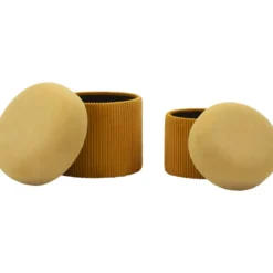 Set 2 Pouf Contenitori in Tessuto Senape Arancione Salvaspazio Camera