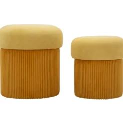 Set 2 Pouf Contenitori in Tessuto Senape Arancione Salvaspazio Camera