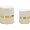 Set 2 Pouf Contenitori in Tessuto Crema Oro Salvaspazio Soggiorno