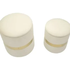 Set 2 Pouf Contenitori in Tessuto Crema Oro Salvaspazio Soggiorno