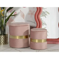 Set 2 Pouf Contenitori in Tessuto Rosa Oro Salvaspazio Salotto Camera