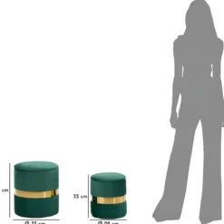 Set 2 Pouf Contenitori in Tessuto Verde Oro Salvaspazio Salotto Camera