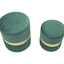 Set 2 Pouf Contenitori in Tessuto Verde Oro Salvaspazio Salotto Camera
