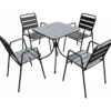Set Pranzo Tavolo 4 Sedie con Braccioli Antracite Acciaio da Giardino Terrazzo