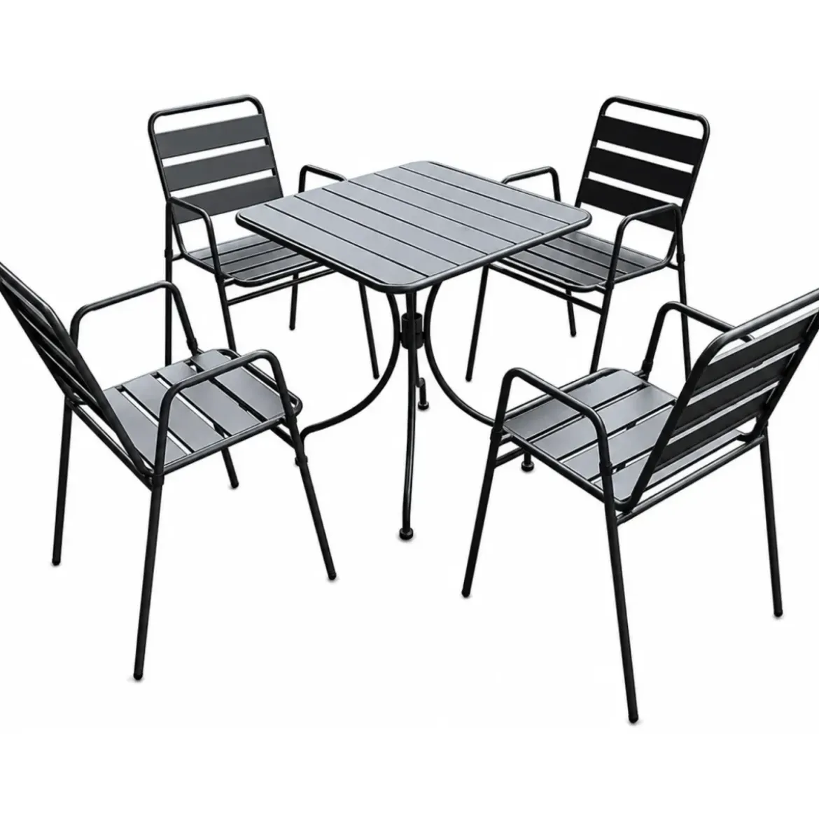 Set Pranzo Tavolo 4 Sedie con Braccioli Antracite Acciaio da Giardino Terrazzo