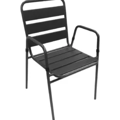 Set Pranzo Tavolo 4 Sedie con Braccioli Antracite Acciaio da Giardino Terrazzo