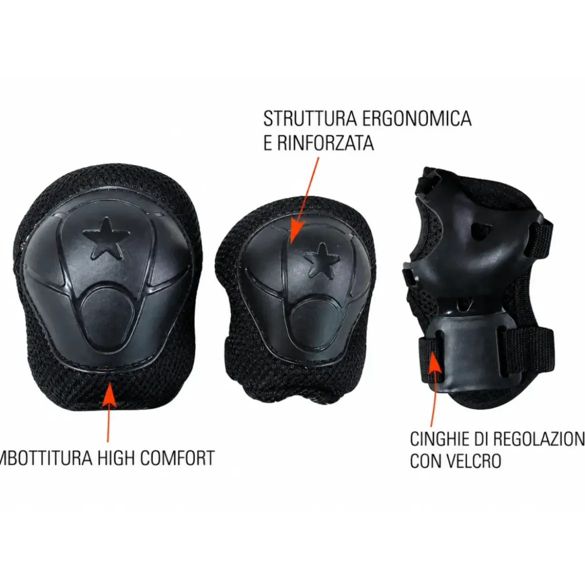 Set Protezioni Bambini Nero con Ginocchiere Gomitiere Parapolsi