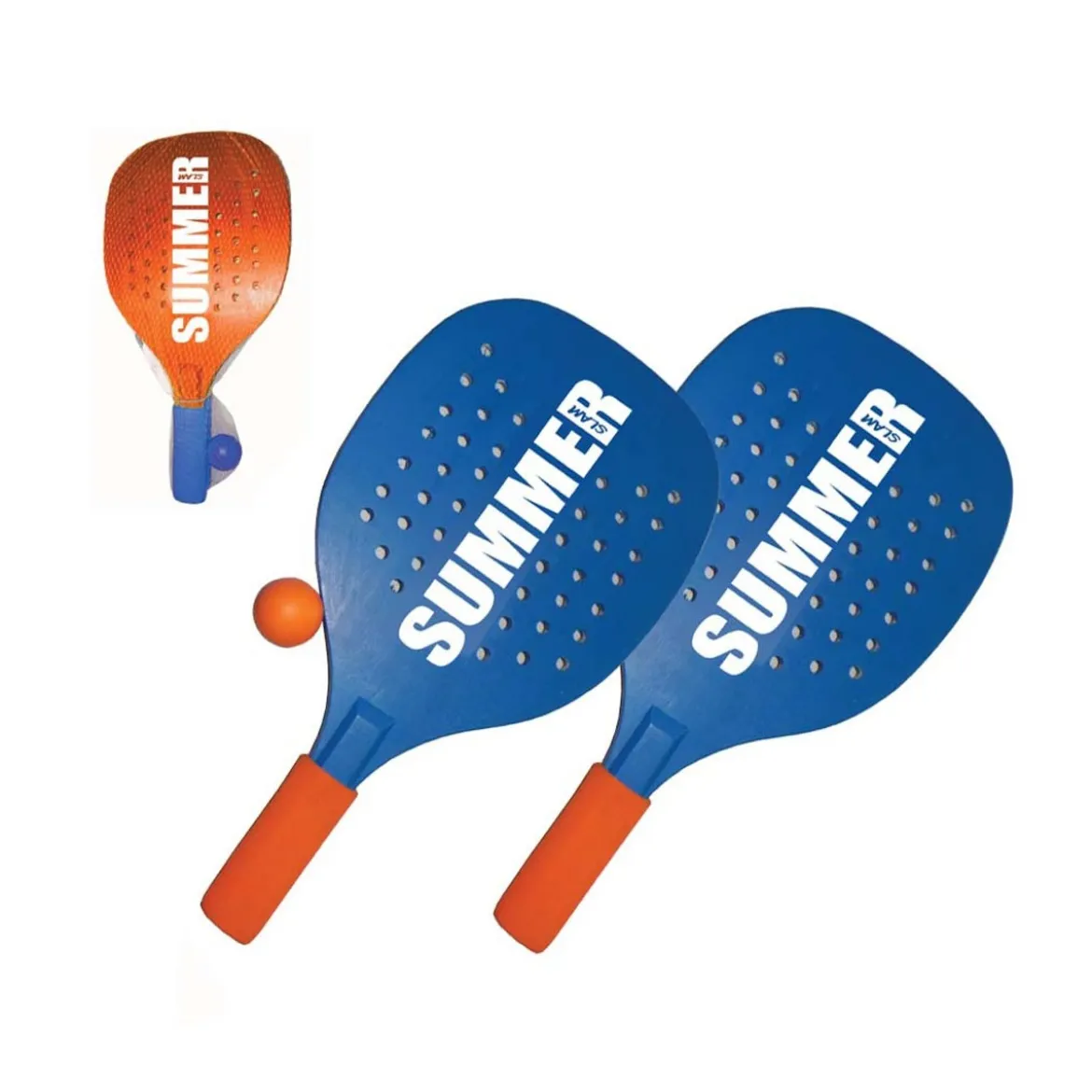Set 2 Racchette Beach Tennis Legno Colorato con Pallina Morbida