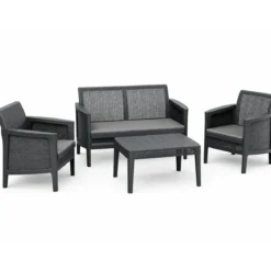 Set Salotto da Giardino Grafite Effetto Juta Divano 2 Poltrone Tavolo